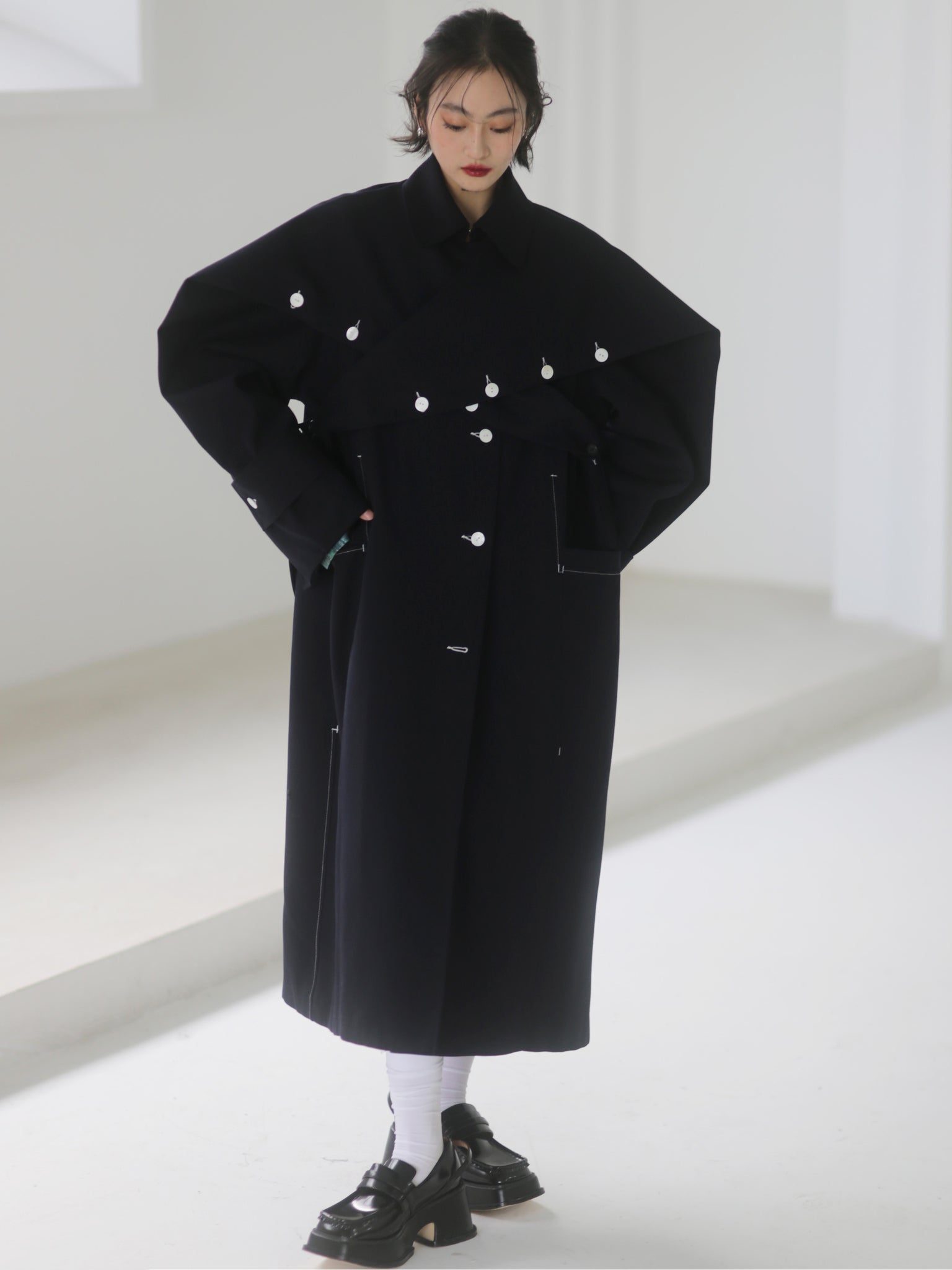 Bunny Ear Cape Raglan Sleeve Padded Trench Coat