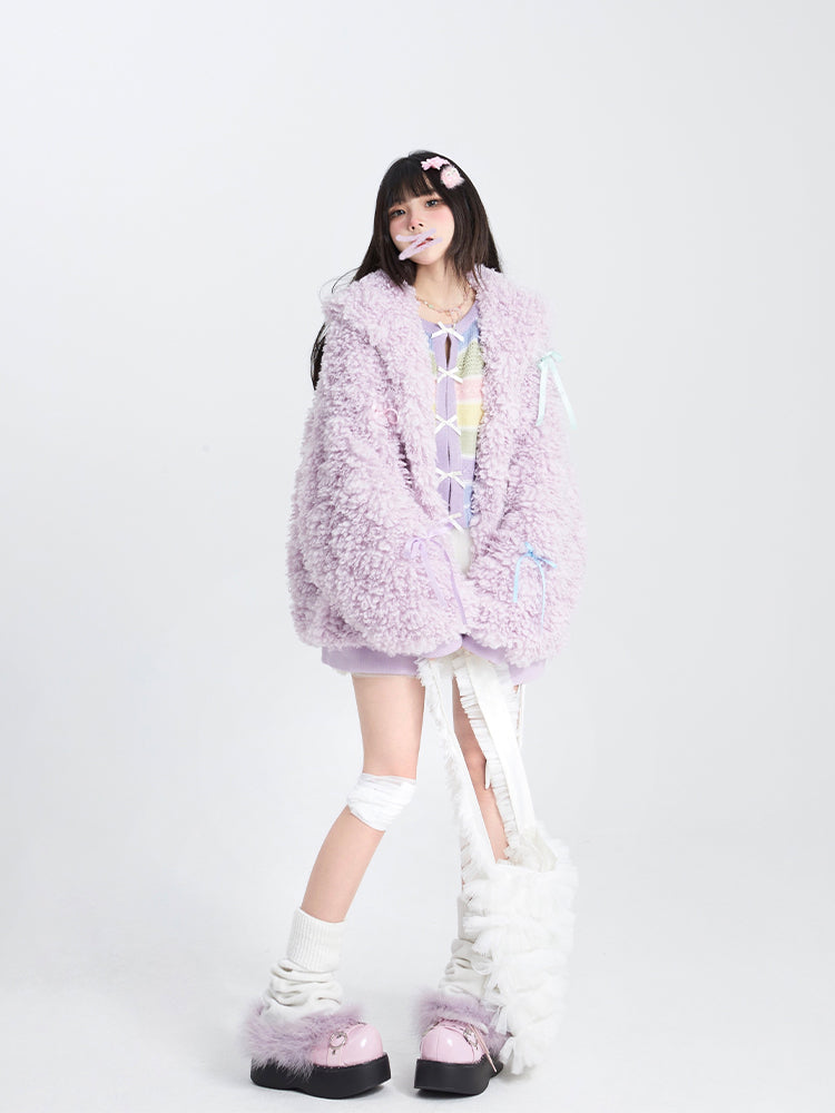 Fluffy Lamb Wool Hooded Jacket