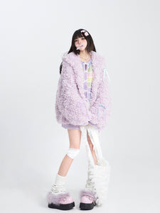 Fluffy Lamb Wool Hooded Jacket