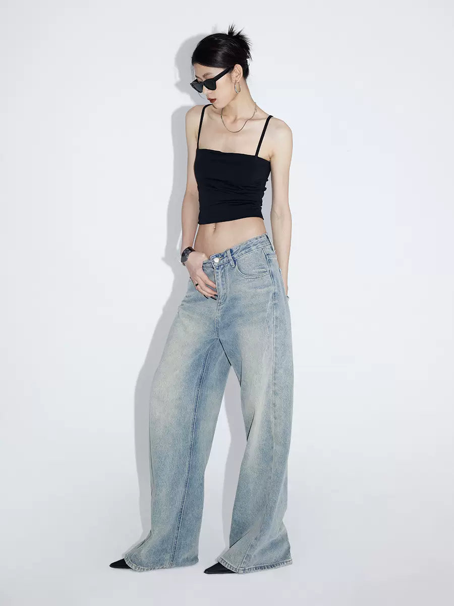 Low-rise loose straight jeans