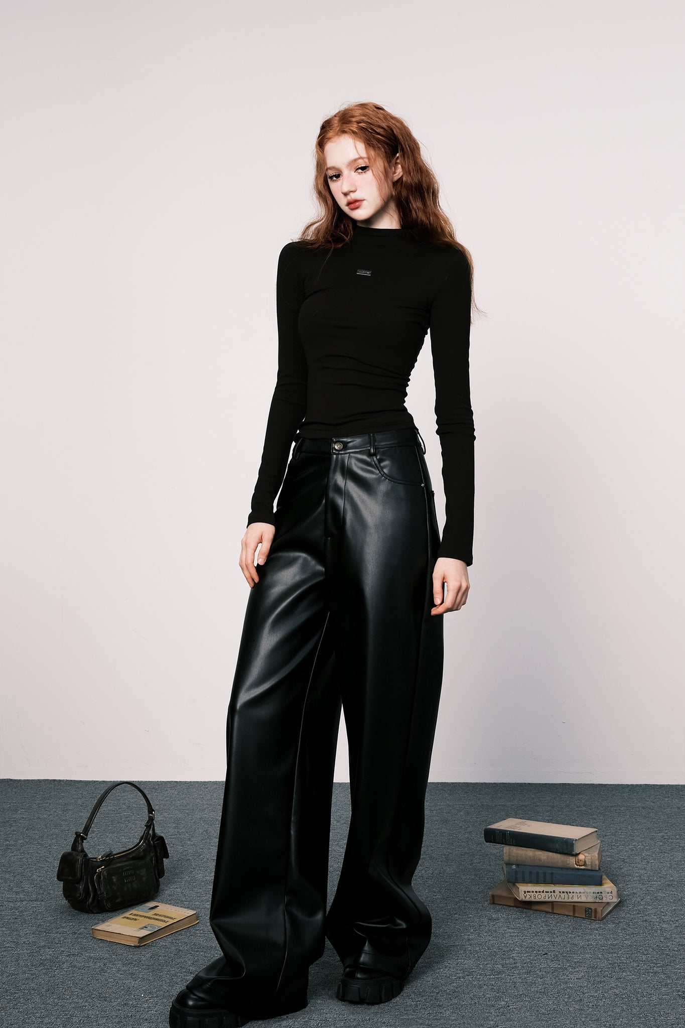 Loose high waist leather pants