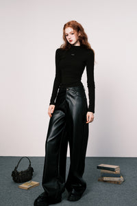 Loose high waist leather pants