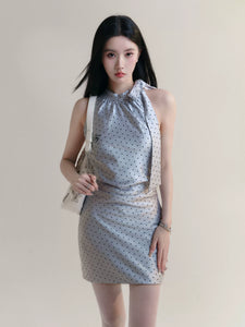 French bow tie polka dot waist dress