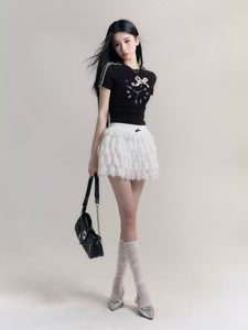 Sweet Cream Cake Multi-Layered Lace Skirt