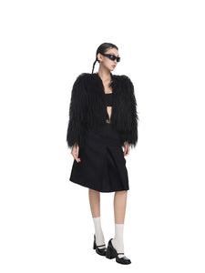 Long-Sleeve Short Faux Fur Coat