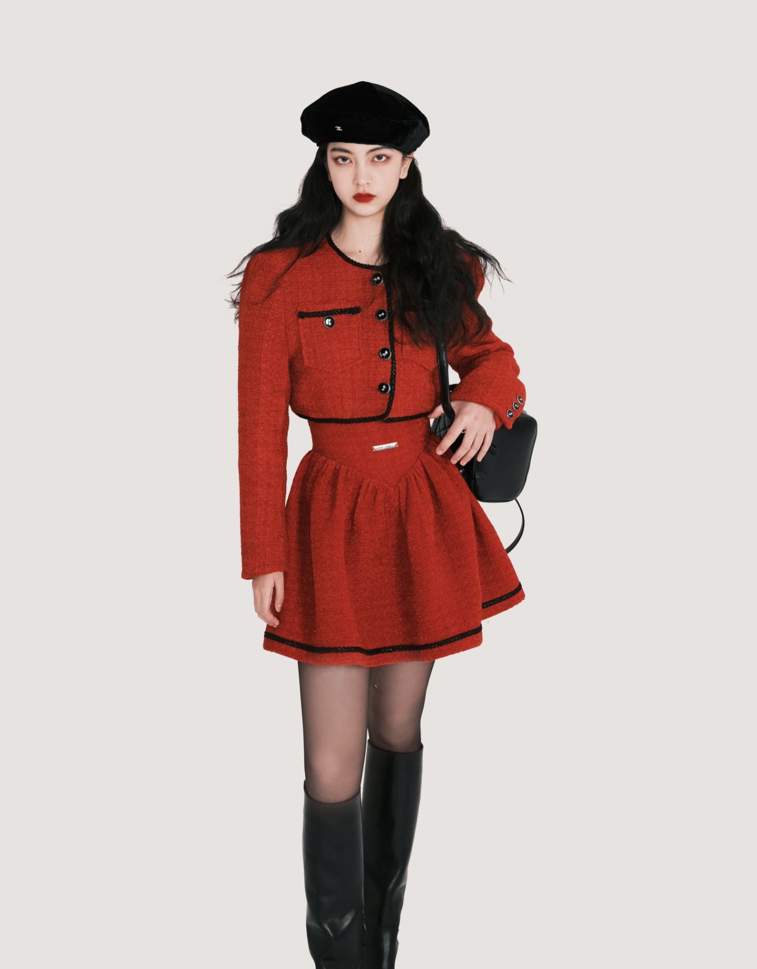 Chanel style New Year red wool skirt