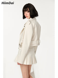 Vintage Oversized Biker-Style Leather Jacket & Skirt Set