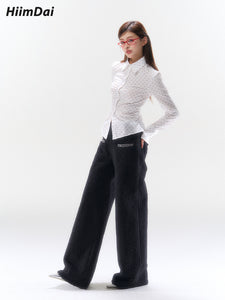 Fleece Cinched Waist Wool Jacket & High-Waisted Trousers Set