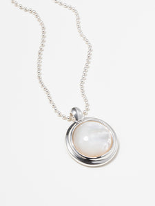 Flowing White Mother-of-Pearl Full Moon Pendant Necklace