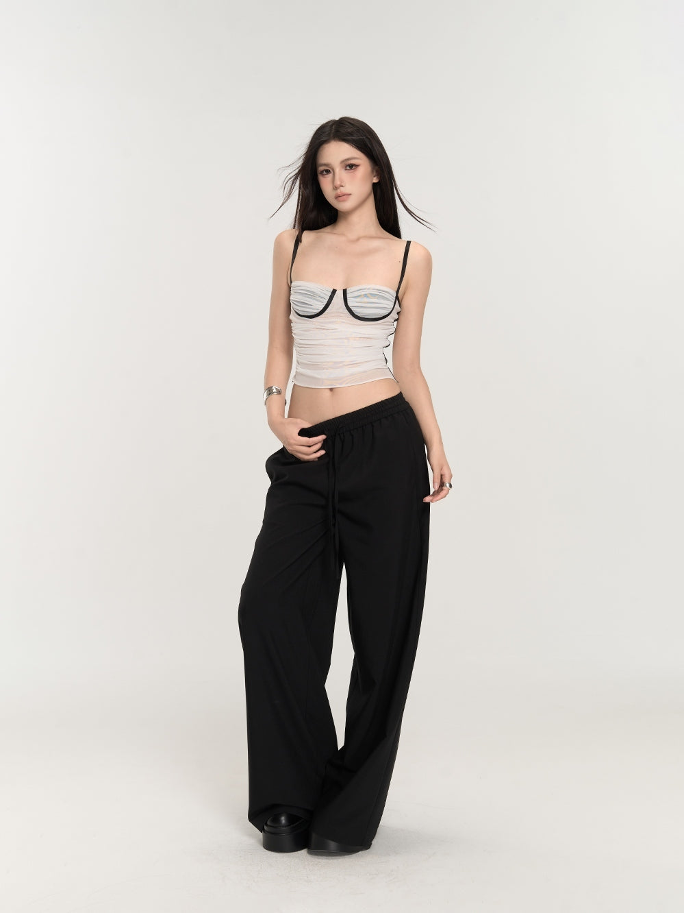 Wide-Leg Low Waist Slimming Long Pants