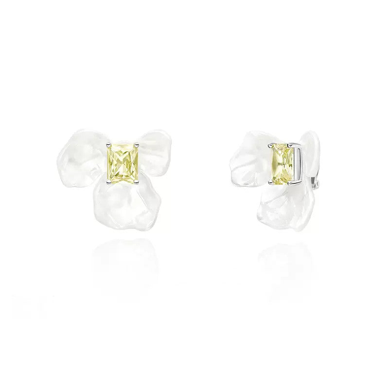 Solid Silver Detachable DIY White Iris Sugar Cube Earrings