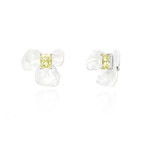 Solid Silver Detachable DIY White Iris Sugar Cube Earrings