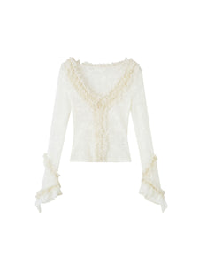 Lace Fungus Knitted Jacquard Texture V-Neck Bottoming Shirt