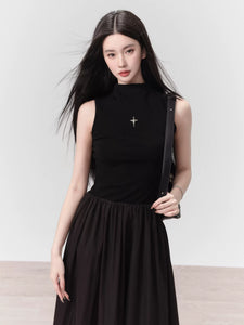 Black Slim Fit Knit Panel Vest Dress