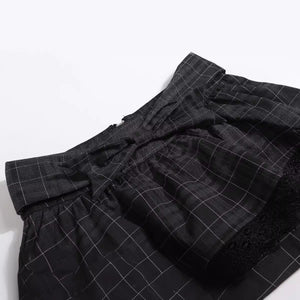 Bowknot waist plaid lace cake skirt