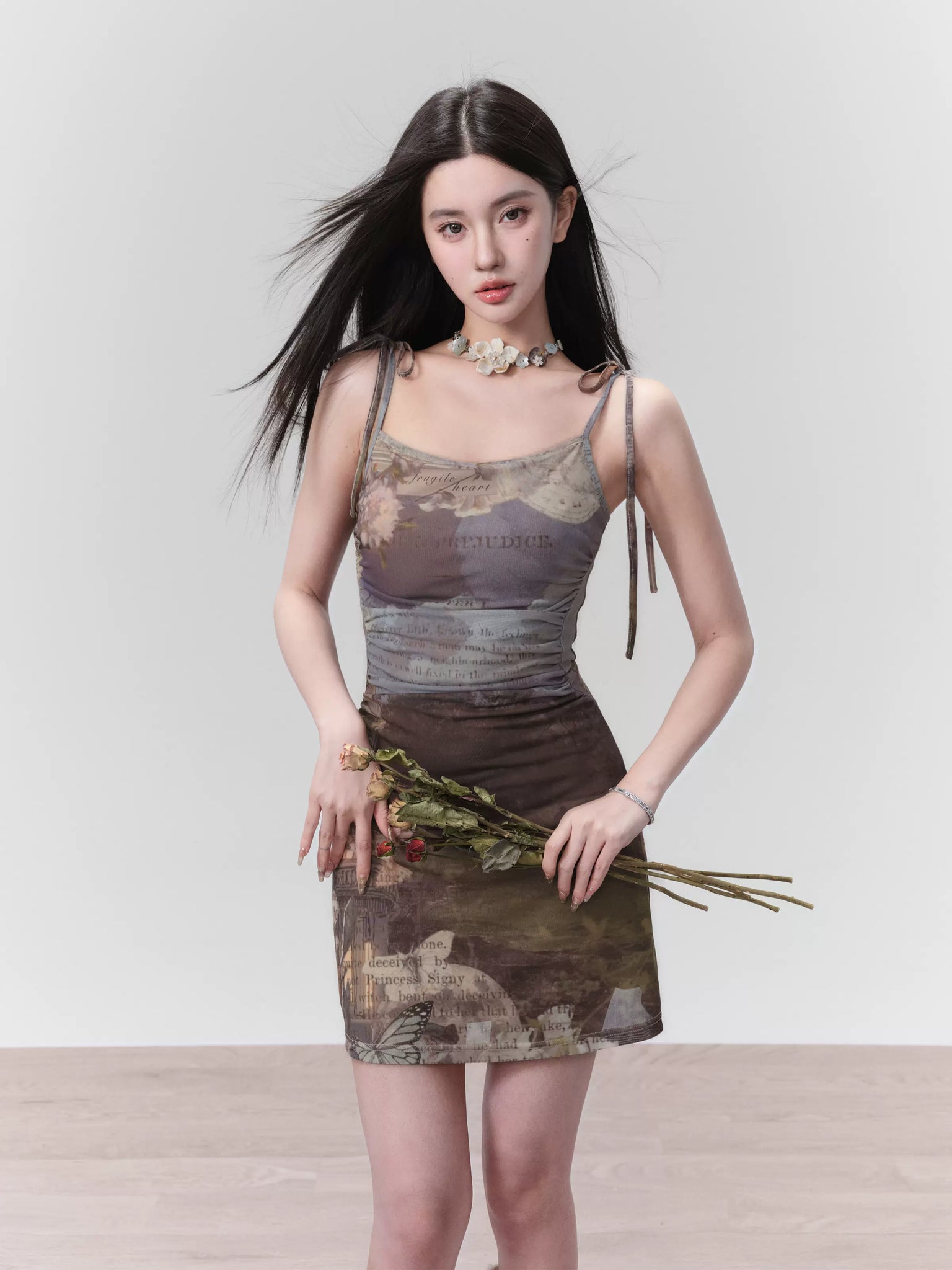Vintage Manor Print Oil Painting Holiday Suspender Dress