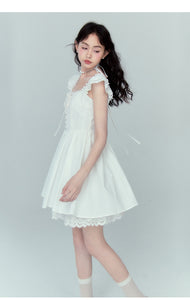 Jacquard flying sleeve lace patchwork dress