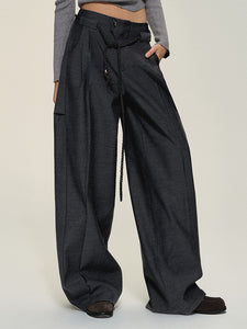 Dark Gray Wool Blend Loose Fit Casual Suit Trousers