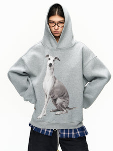 Whippet Dog Print Grey Hoodie