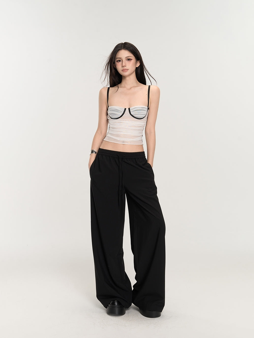 Wide-Leg Low Waist Slimming Long Pants