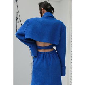 Wide Shoulder Deconstructed Waist Hollow Woolen Long Coat