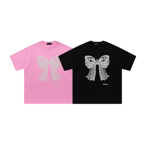 Loose-fitting short-sleeved T-shirt with butterfly print