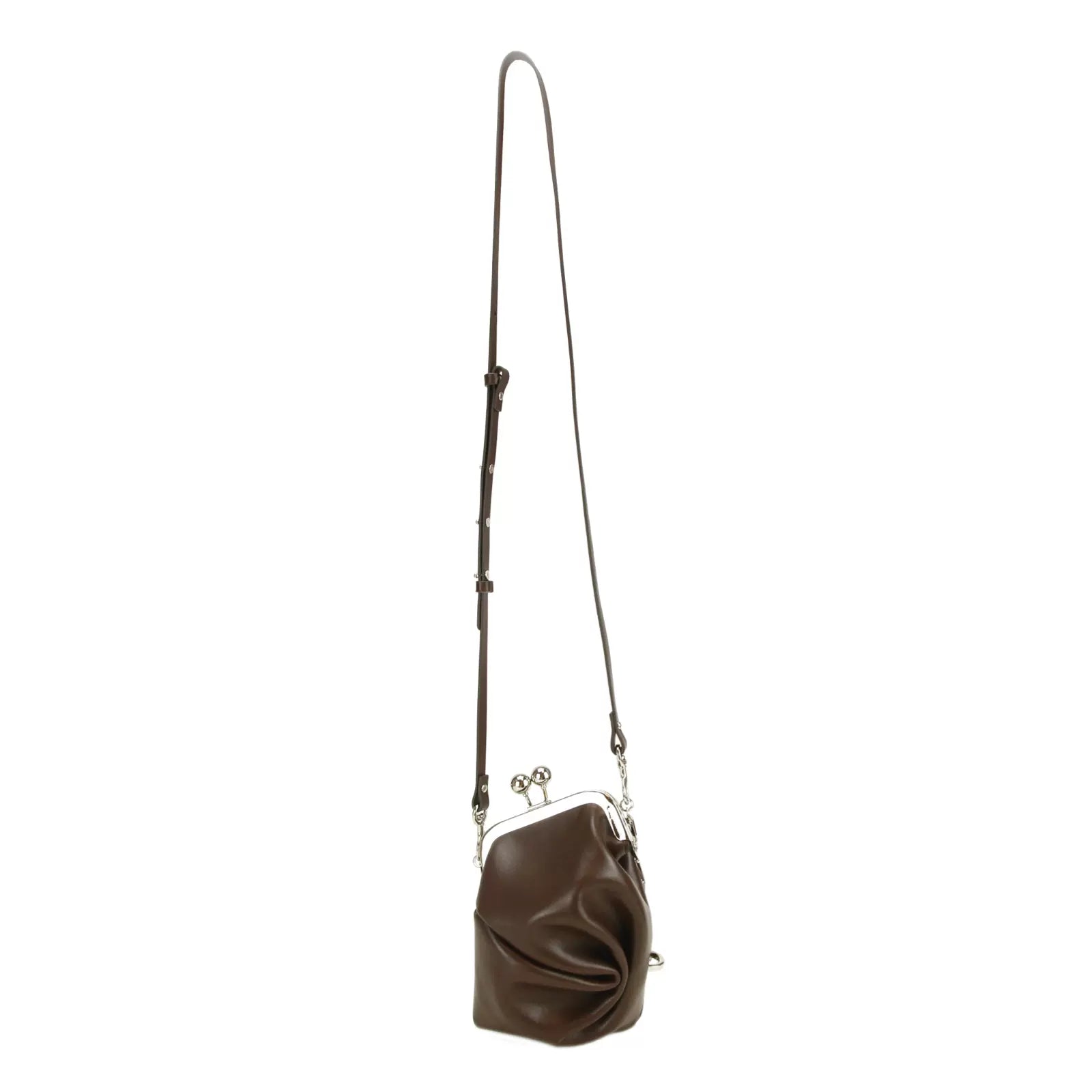 Wrinkled leather mini crossbody bag with gold strap