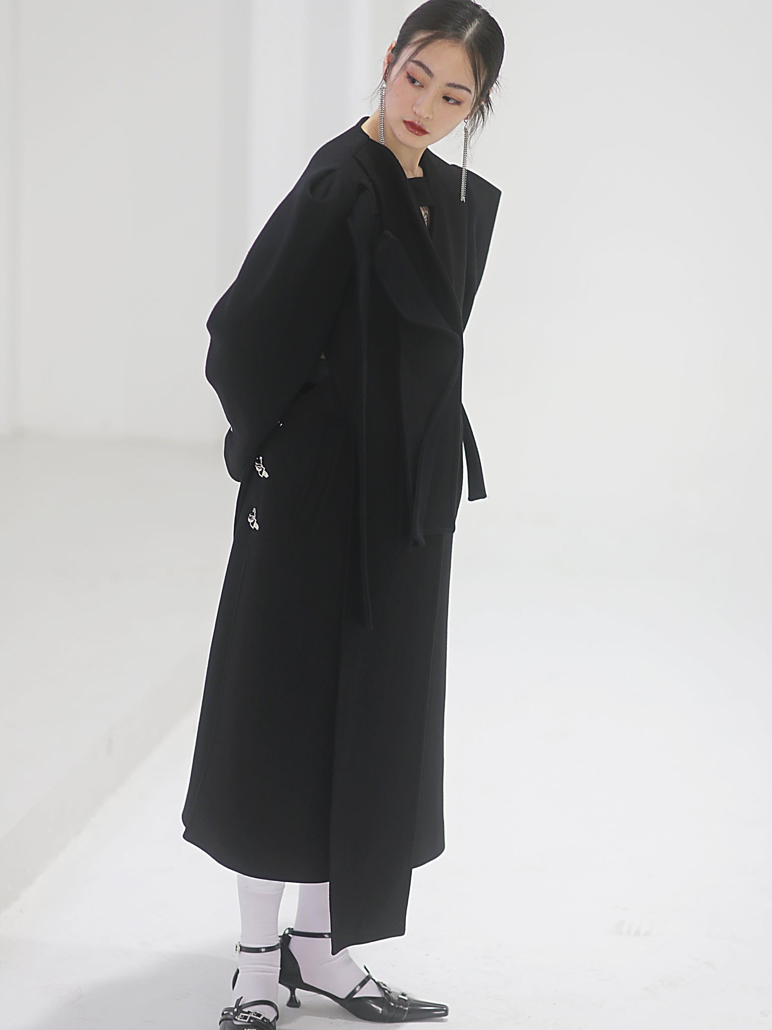 Deconstructed Silhouette Heavy Black Wool Long Coat