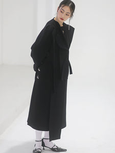 Deconstructed Silhouette Heavy Black Wool Long Coat