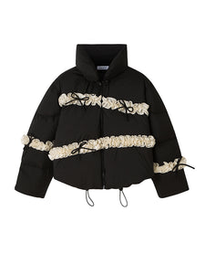 Black Down Jacket with Pleated Bow