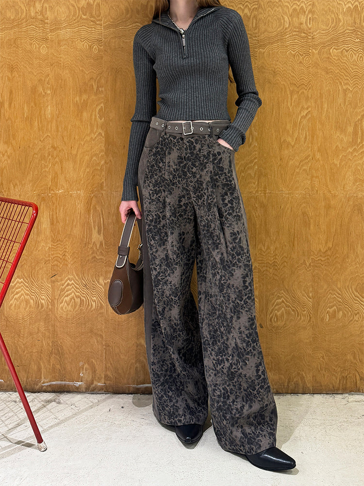 contrasting color leopard print casual pants