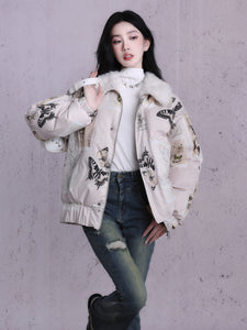 Butterfly Fur Collar Warm Thick Coat