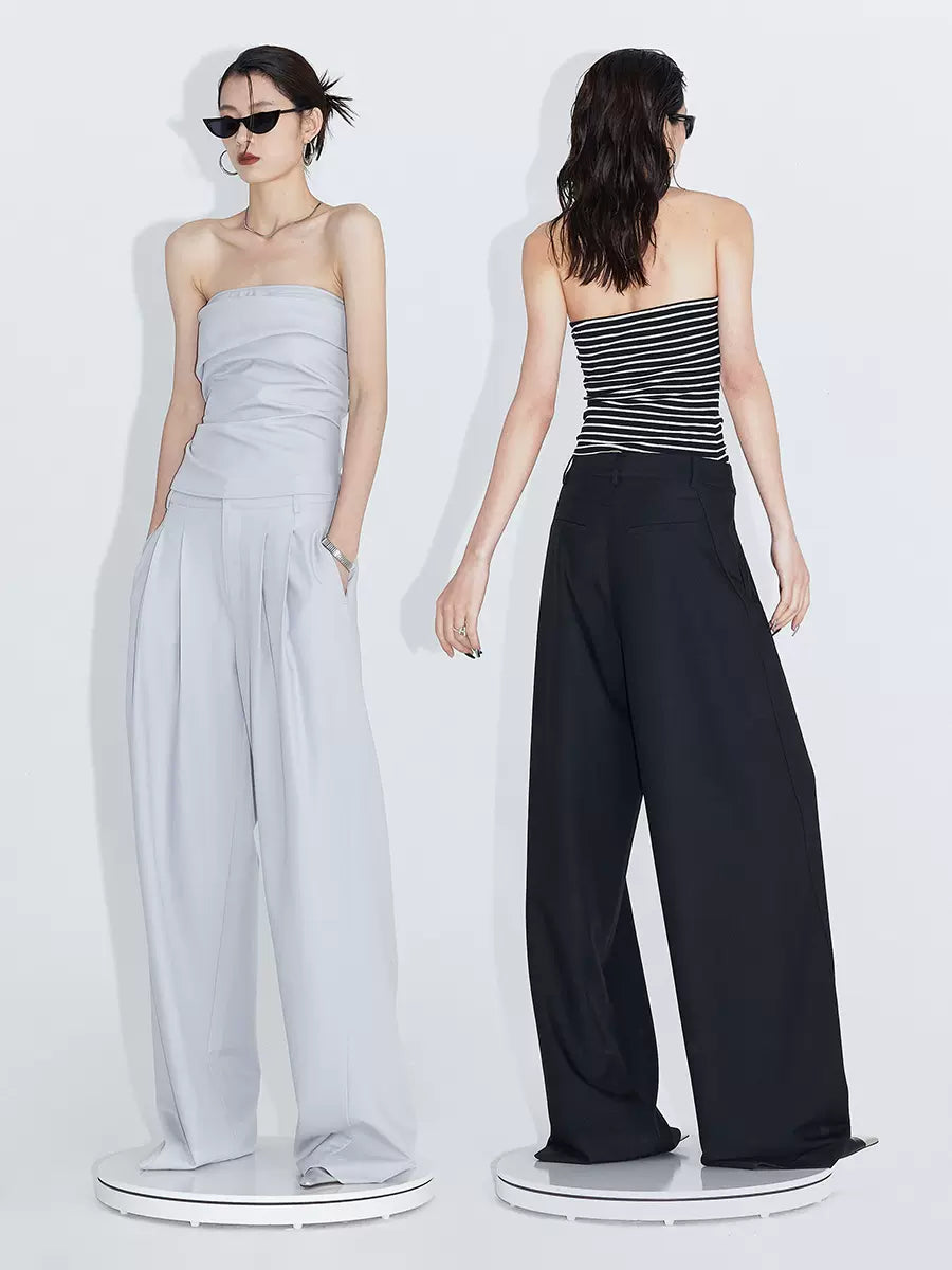 Pleated wide-leg suit trousers