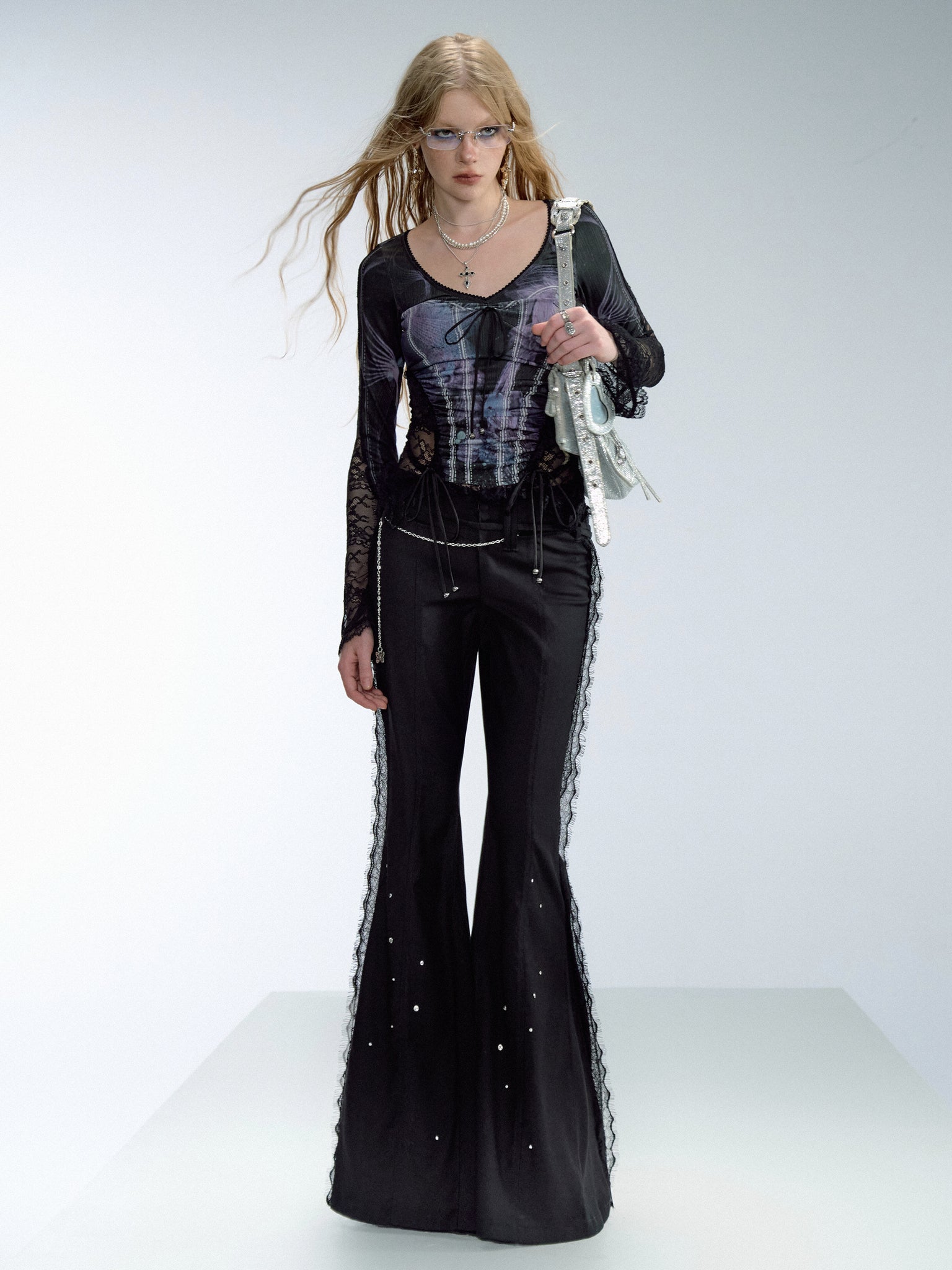 Rhinestone Lace Suit Pants