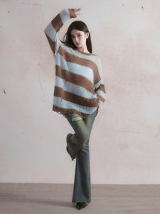 Mohair Ripped Striped Sweater