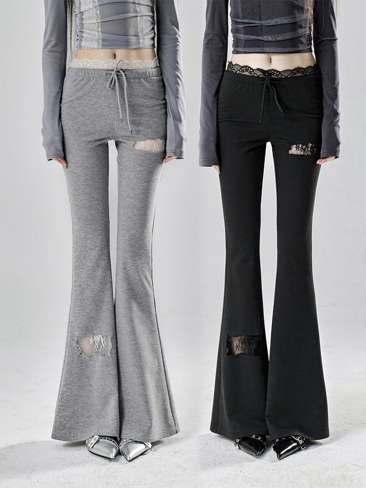 Lace Panel Low Waist Bootcut Pants