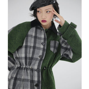 Deconstructed Plaid Wool Coat with Detachable Cape