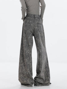 Fleece-Lined High-Waisted Gray Wide-Leg Jeans