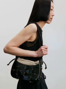 Dark brown cowhide stitching shoulder crossbody bag