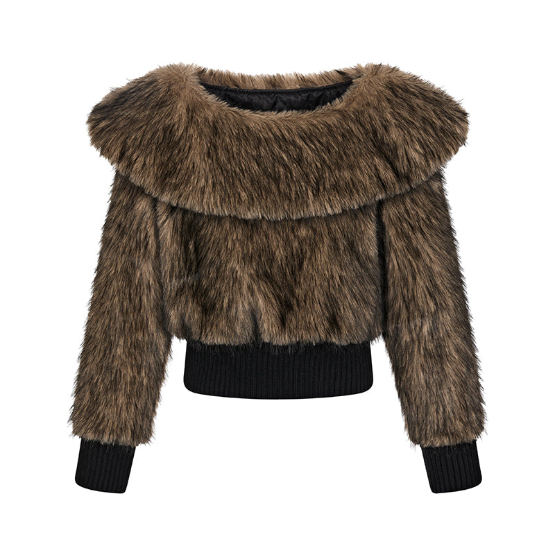 Off-Shoulder Eco-Friendly Faux Fur Short Top