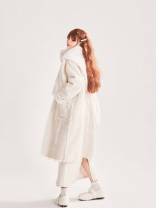 Long Warm Double-sided White Fur Coat