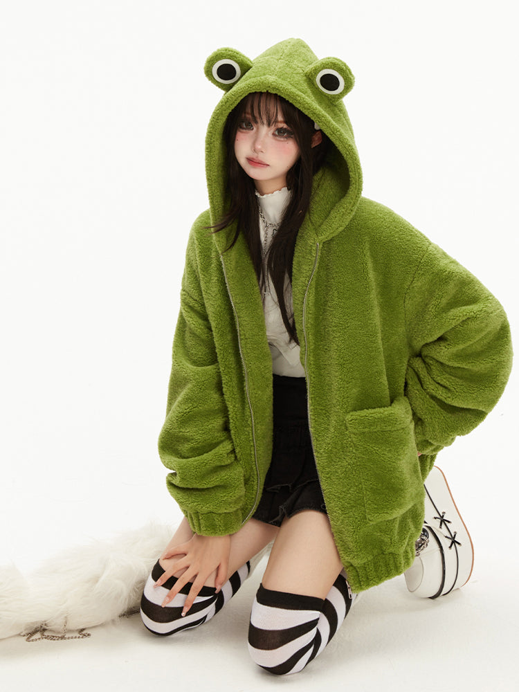 Cute Frog Lamb Fleece Cotton Jacket