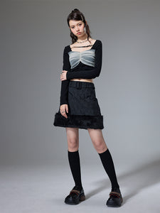 Jacquard Soft Fur Hem Skirt