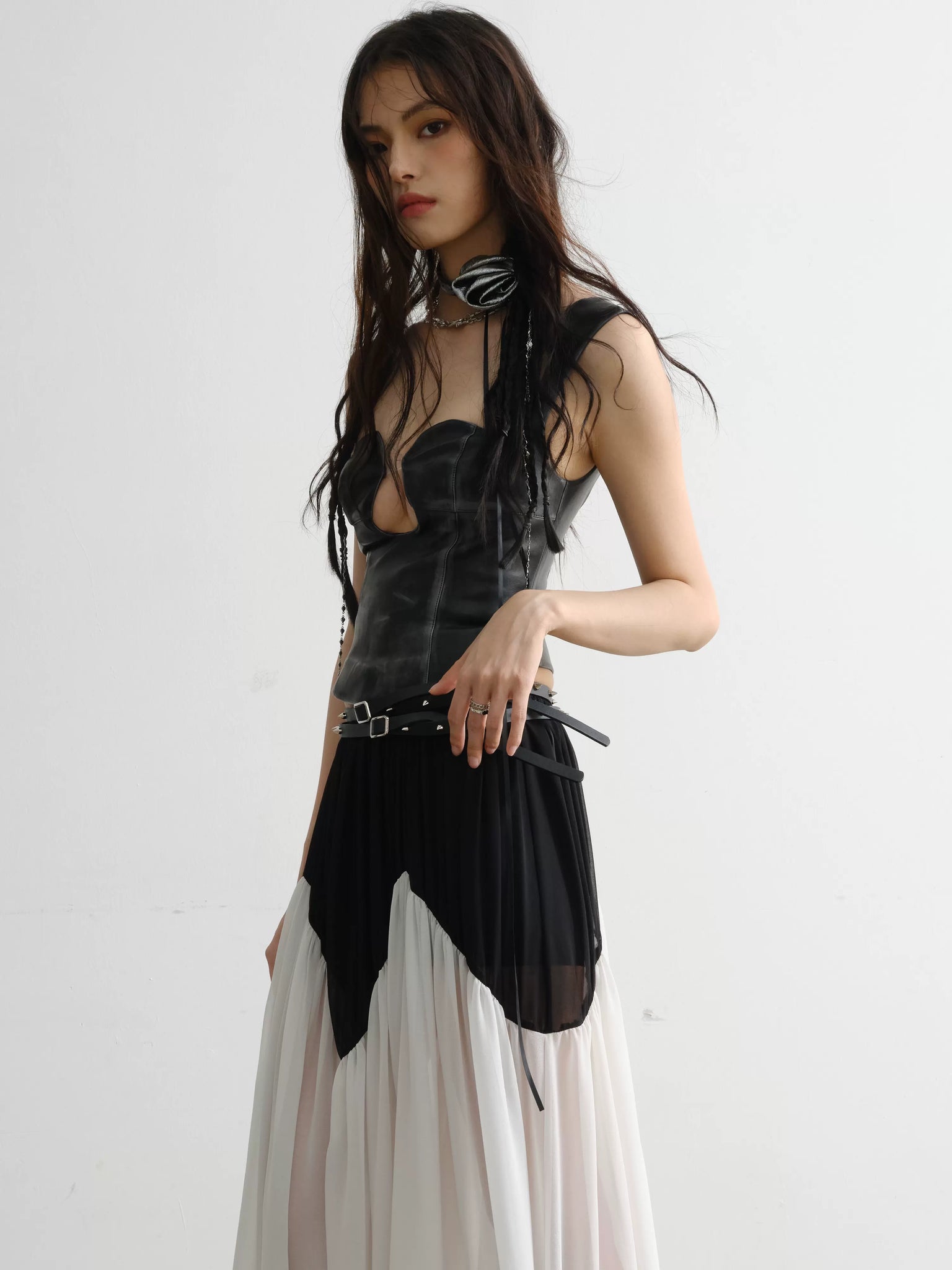 Vintage PU leather hollow tube top vest