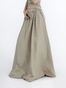 Drawstring waist cargo skirt with wide hem