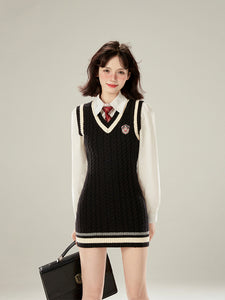 Knitted V-neck Slimming Sleeveless Dress