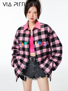 Star Contrasting Three-dimensional Grid Cotton Jacket