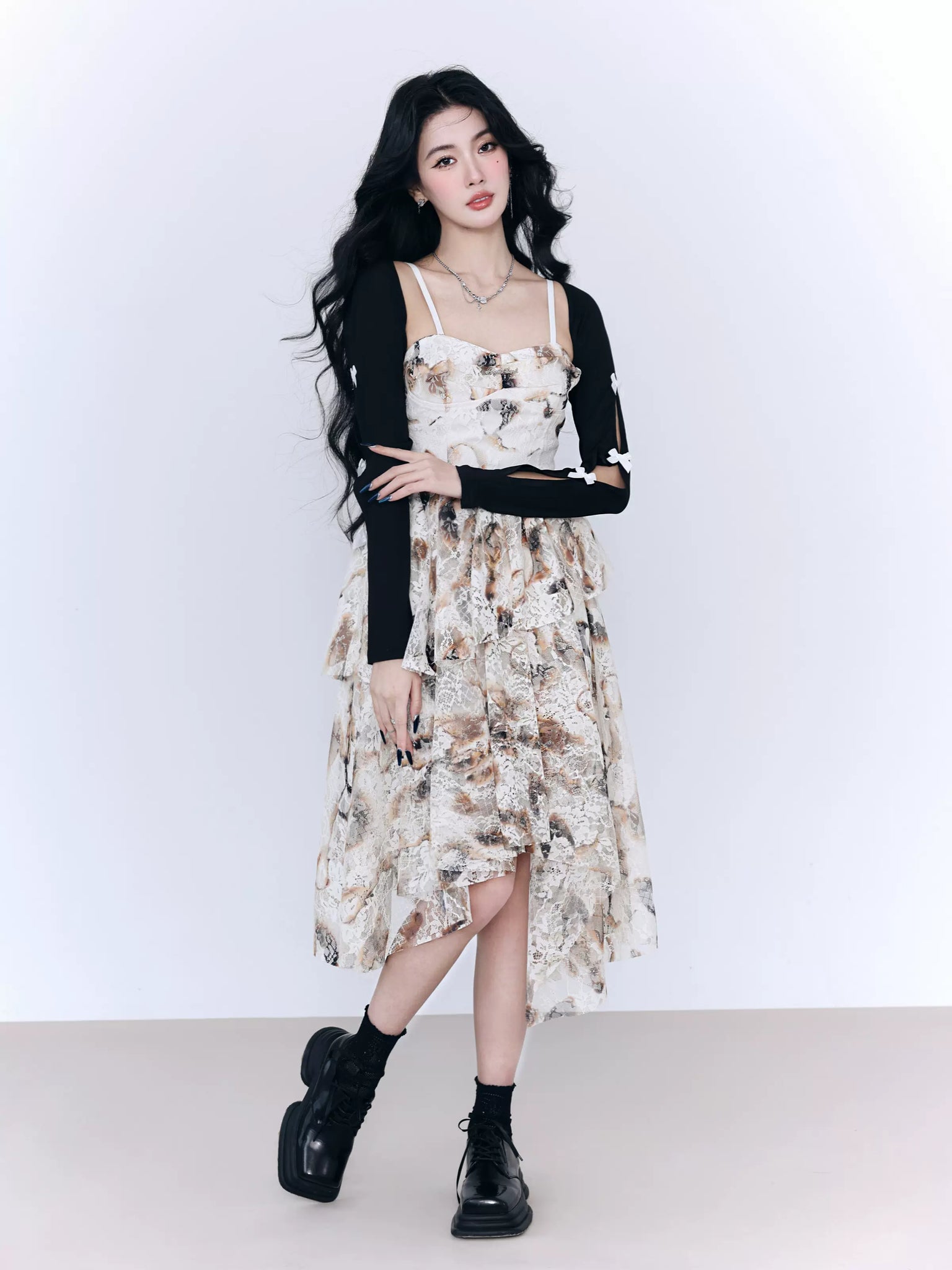 Flame lace irregular suspender skirt seaside holiday dress