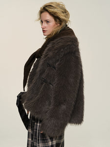 Brown Chestnut Faux Fur Short Trendy Jacket