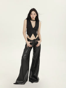 straight-leg low-rise PU casual leather pants